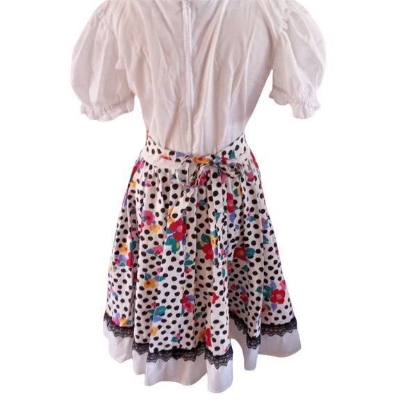Vintage Square Dancing Dress Swing Polka Dot Floral  Handmade Size 12 - Picture 5 of 10